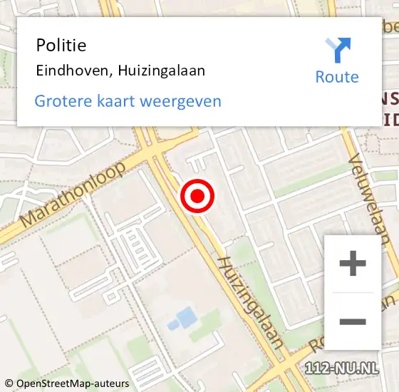 Locatie op kaart van de 112 melding: Politie Eindhoven, Huizingalaan op 2 maart 2023 09:16