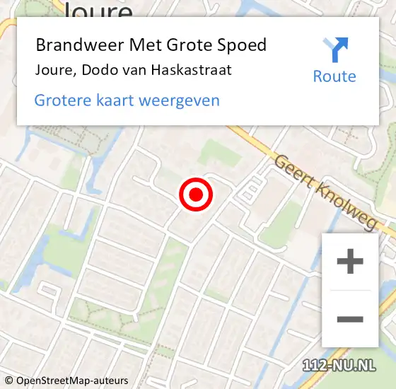 Locatie op kaart van de 112 melding: Brandweer Met Grote Spoed Naar Joure, Dodo van Haskastraat op 2 maart 2023 09:20