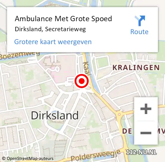 Locatie op kaart van de 112 melding: Ambulance Met Grote Spoed Naar Dirksland, Secretarieweg op 2 maart 2023 09:35