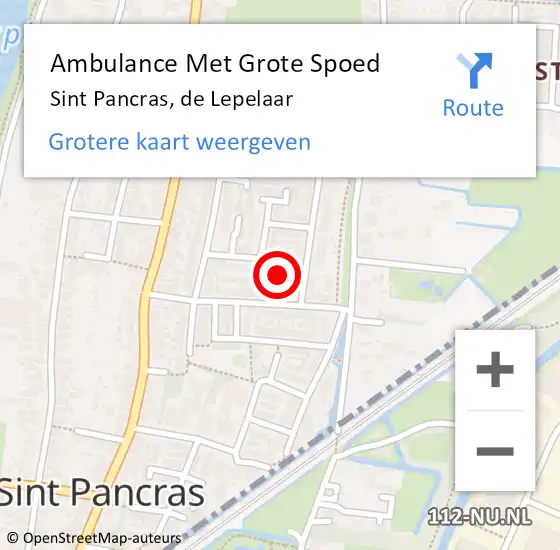 Locatie op kaart van de 112 melding: Ambulance Met Grote Spoed Naar Sint Pancras, de Lepelaar op 2 maart 2023 09:51