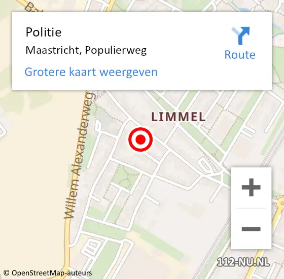 Locatie op kaart van de 112 melding: Politie Maastricht, Populierweg op 2 maart 2023 09:54