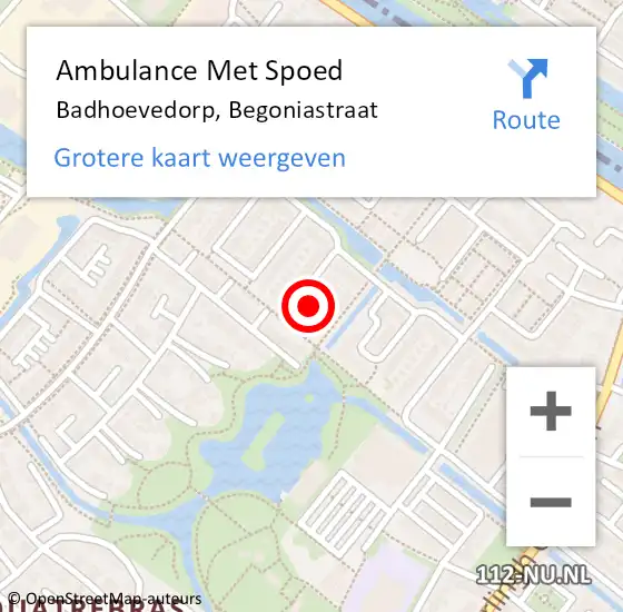 Locatie op kaart van de 112 melding: Ambulance Met Spoed Naar Badhoevedorp, Begoniastraat op 2 maart 2023 09:59