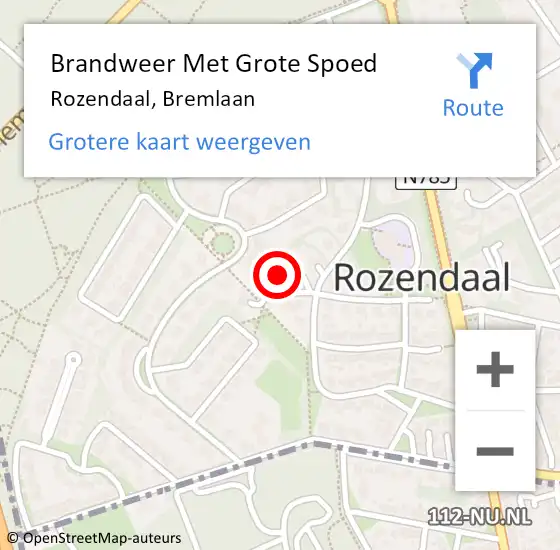 Locatie op kaart van de 112 melding: Brandweer Met Grote Spoed Naar Rozendaal, Bremlaan op 2 maart 2023 10:11