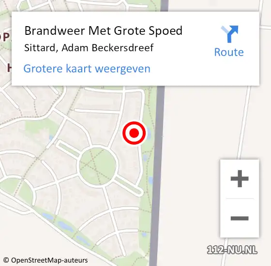 Locatie op kaart van de 112 melding: Brandweer Met Grote Spoed Naar Sittard, Adam Beckersdreef op 2 maart 2023 10:20