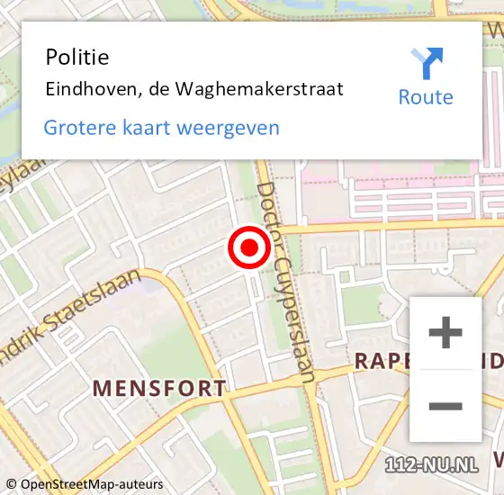 Locatie op kaart van de 112 melding: Politie Eindhoven, de Waghemakerstraat op 2 maart 2023 10:38