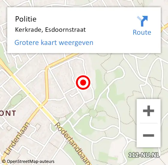 Locatie op kaart van de 112 melding: Politie Kerkrade, Esdoornstraat op 2 maart 2023 10:48