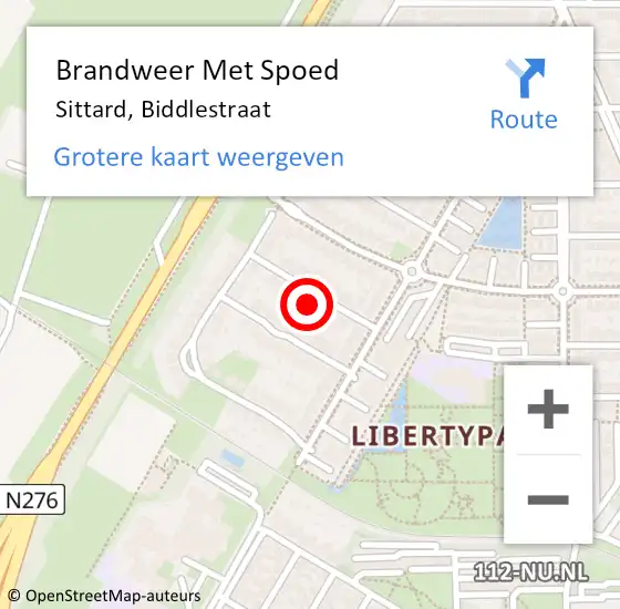 Locatie op kaart van de 112 melding: Brandweer Met Spoed Naar Sittard, Biddlestraat op 2 maart 2023 11:09