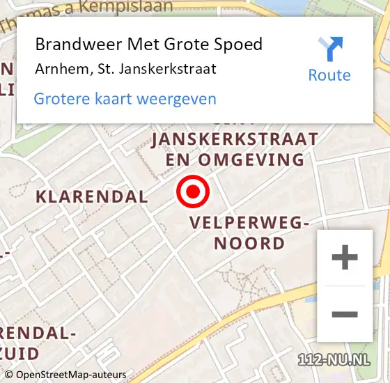 Locatie op kaart van de 112 melding: Brandweer Met Grote Spoed Naar Arnhem, St. Janskerkstraat op 2 maart 2023 11:10