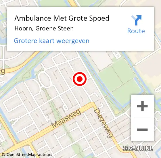 Locatie op kaart van de 112 melding: Ambulance Met Grote Spoed Naar Hoorn, Groene Steen op 2 maart 2023 11:39