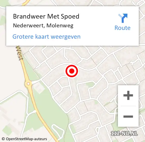 Locatie op kaart van de 112 melding: Brandweer Met Spoed Naar Nederweert, Molenweg op 2 maart 2023 12:00