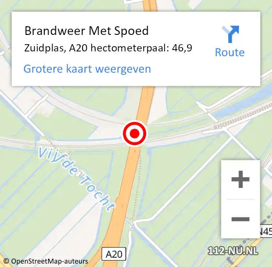 Locatie op kaart van de 112 melding: Brandweer Met Spoed Naar Zuidplas, A20 hectometerpaal: 46,9 op 2 maart 2023 12:05