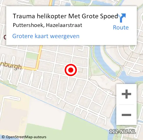 Locatie op kaart van de 112 melding: Trauma helikopter Met Grote Spoed Naar Puttershoek, Hazelaarstraat op 2 maart 2023 12:23