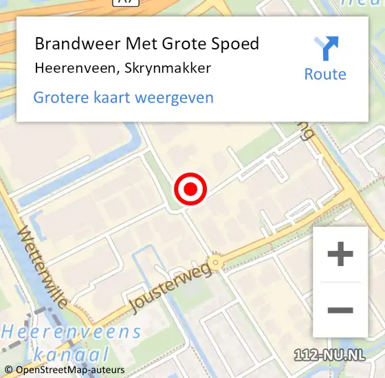 Locatie op kaart van de 112 melding: Brandweer Met Grote Spoed Naar Heerenveen, Skrynmakker op 2 maart 2023 12:35