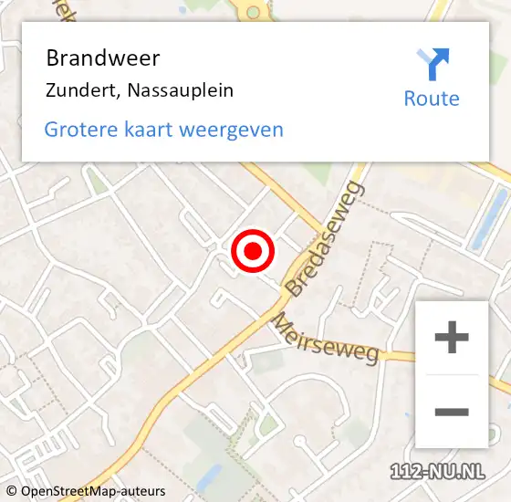 Locatie op kaart van de 112 melding: Brandweer Zundert, Nassauplein op 2 maart 2023 12:52