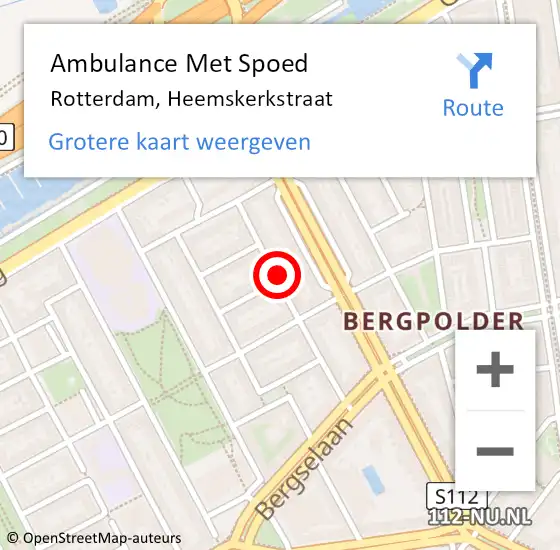 Locatie op kaart van de 112 melding: Ambulance Met Spoed Naar Rotterdam, Heemskerkstraat op 2 maart 2023 13:30
