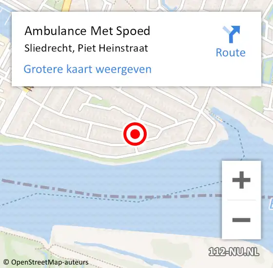 Locatie op kaart van de 112 melding: Ambulance Met Spoed Naar Sliedrecht, Piet Heinstraat op 2 maart 2023 13:52