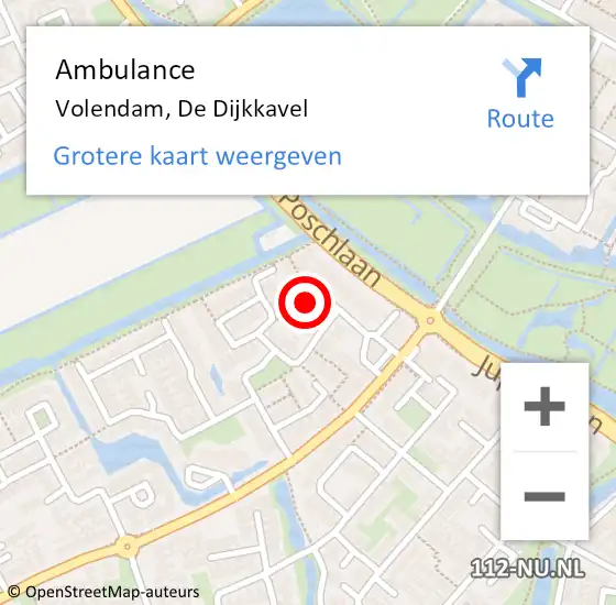 Locatie op kaart van de 112 melding: Ambulance Volendam, De Dijkkavel op 2 maart 2023 13:57