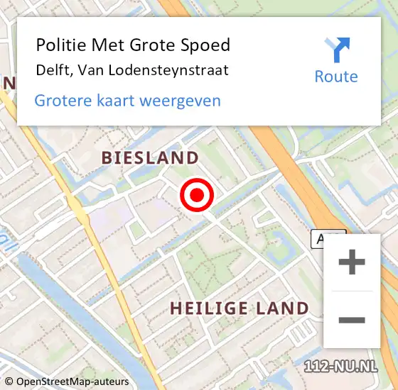 Locatie op kaart van de 112 melding: Politie Met Grote Spoed Naar Delft, Van Lodensteynstraat op 2 maart 2023 14:22