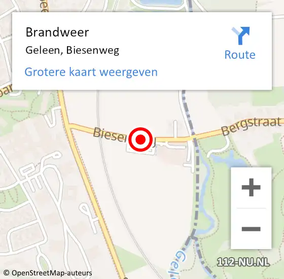 Locatie op kaart van de 112 melding: Brandweer Geleen, Biesenweg op 2 maart 2023 14:56