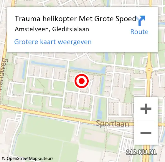 Locatie op kaart van de 112 melding: Trauma helikopter Met Grote Spoed Naar Amstelveen, Gleditsialaan op 2 maart 2023 14:58