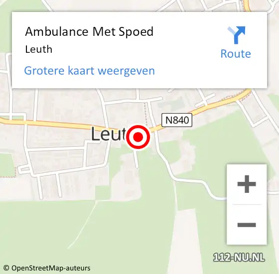 Locatie op kaart van de 112 melding: Ambulance Met Spoed Naar Leuth op 2 maart 2023 15:08