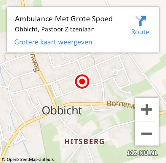 Locatie op kaart van de 112 melding: Ambulance Met Grote Spoed Naar Obbicht, Pastoor Zitzenlaan op 17 augustus 2014 14:29