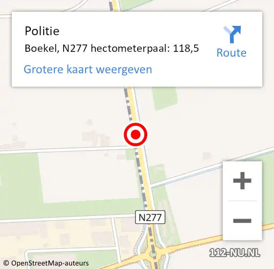 Locatie op kaart van de 112 melding: Politie Boekel, N277 hectometerpaal: 118,5 op 2 maart 2023 16:01