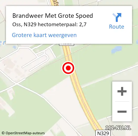 Locatie op kaart van de 112 melding: Brandweer Met Grote Spoed Naar Oss, N329 hectometerpaal: 2,7 op 2 maart 2023 16:21