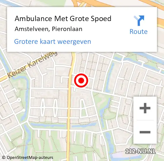 Locatie op kaart van de 112 melding: Ambulance Met Grote Spoed Naar Amstelveen, Pieronlaan op 2 maart 2023 16:21