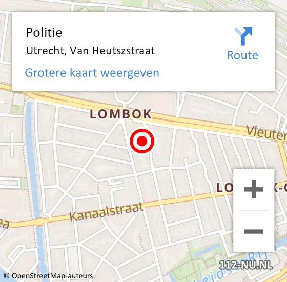 Locatie op kaart van de 112 melding: Politie Utrecht, Van Heutszstraat op 2 maart 2023 16:47