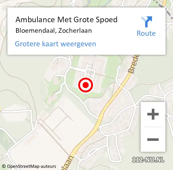 Locatie op kaart van de 112 melding: Ambulance Met Grote Spoed Naar Bloemendaal, Zocherlaan op 2 maart 2023 16:56