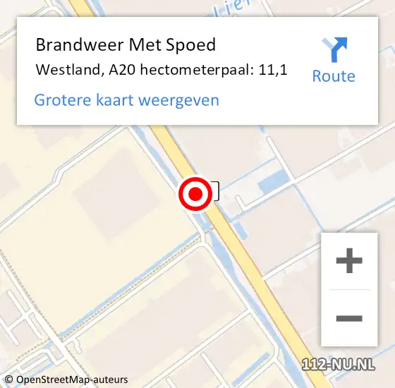 Locatie op kaart van de 112 melding: Brandweer Met Spoed Naar Westland, A20 hectometerpaal: 11,1 op 2 maart 2023 17:28