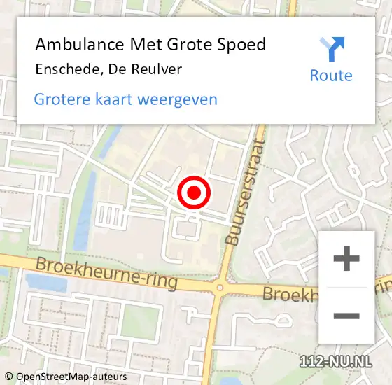 Locatie op kaart van de 112 melding: Ambulance Met Grote Spoed Naar Enschede, De Reulver op 2 maart 2023 17:29