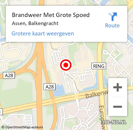 Locatie op kaart van de 112 melding: Brandweer Met Grote Spoed Naar Assen, Balkengracht op 2 maart 2023 17:33