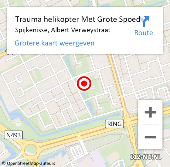 Locatie op kaart van de 112 melding: Trauma helikopter Met Grote Spoed Naar Spijkenisse, Albert Verweystraat op 2 maart 2023 17:37