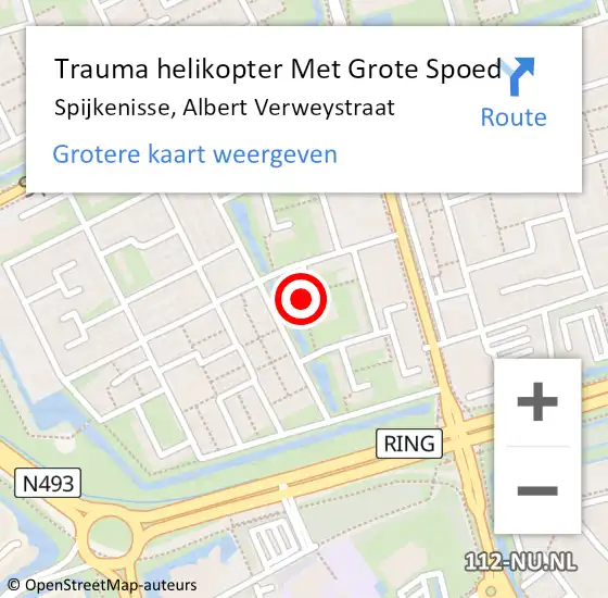 Locatie op kaart van de 112 melding: Trauma helikopter Met Grote Spoed Naar Spijkenisse, Albert Verweystraat op 2 maart 2023 17:43