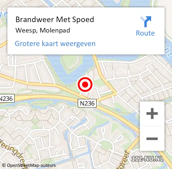 Locatie op kaart van de 112 melding: Brandweer Met Spoed Naar Weesp, Molenpad op 2 maart 2023 18:10