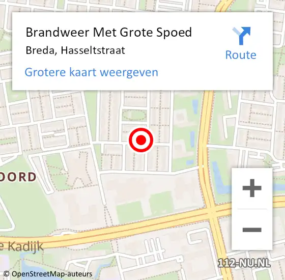 Locatie op kaart van de 112 melding: Brandweer Met Grote Spoed Naar Breda, Hasseltstraat op 2 maart 2023 19:28