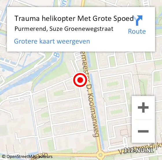 Locatie op kaart van de 112 melding: Trauma helikopter Met Grote Spoed Naar Purmerend, Suze Groenewegstraat op 2 maart 2023 20:23