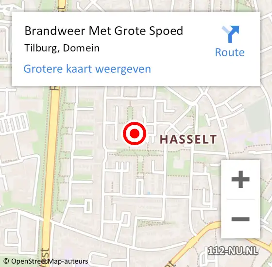 Locatie op kaart van de 112 melding: Brandweer Met Grote Spoed Naar Tilburg, Domein op 2 maart 2023 20:48