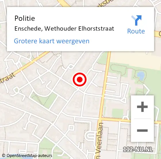 Locatie op kaart van de 112 melding: Politie Enschede, Wethouder Elhorststraat op 2 maart 2023 21:21