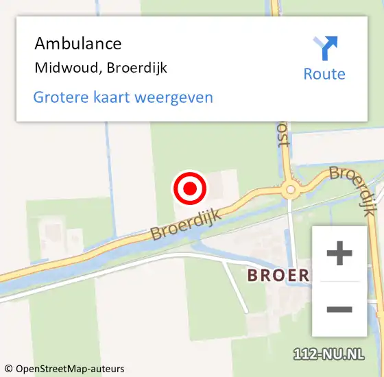 Locatie op kaart van de 112 melding: Ambulance Midwoud, Broerdijk op 2 maart 2023 21:56