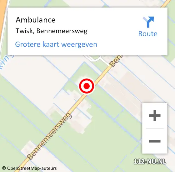 Locatie op kaart van de 112 melding: Ambulance Twisk, Bennemeersweg op 2 maart 2023 22:03