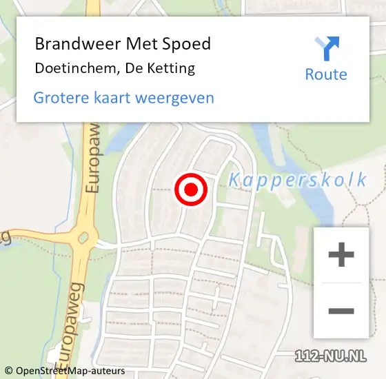 Locatie op kaart van de 112 melding: Brandweer Met Spoed Naar Doetinchem, De Ketting op 2 maart 2023 22:17