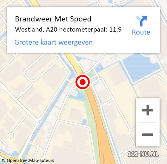 Locatie op kaart van de 112 melding: Brandweer Met Spoed Naar Westland, A20 hectometerpaal: 11,9 op 2 maart 2023 22:35