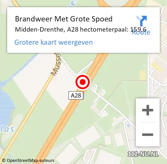 Locatie op kaart van de 112 melding: Brandweer Met Grote Spoed Naar Midden-Drenthe, A28 hectometerpaal: 159,6 op 2 maart 2023 23:09