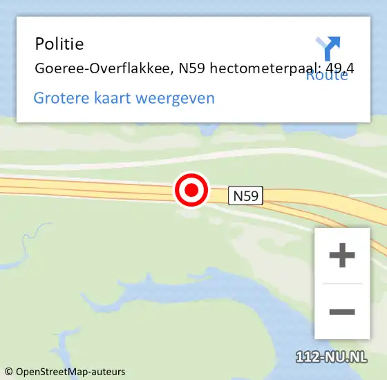 Locatie op kaart van de 112 melding: Politie Goeree-Overflakkee, N59 hectometerpaal: 49,4 op 2 maart 2023 23:35