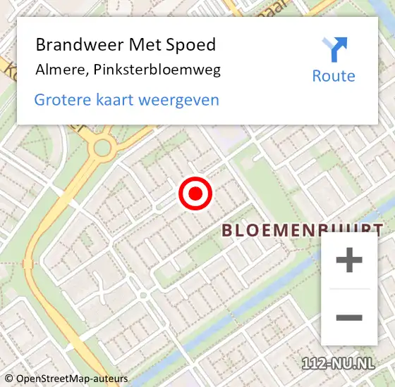 Locatie op kaart van de 112 melding: Brandweer Met Spoed Naar Almere, Pinksterbloemweg op 2 maart 2023 23:35