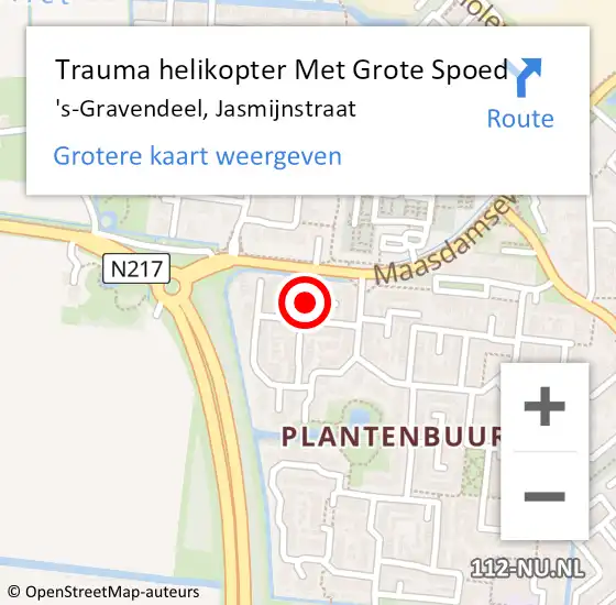 Locatie op kaart van de 112 melding: Trauma helikopter Met Grote Spoed Naar 's-Gravendeel, Jasmijnstraat op 2 maart 2023 23:38