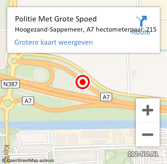 Locatie op kaart van de 112 melding: Politie Met Grote Spoed Naar Midden-Groningen, A7 hectometerpaal: 215 op 3 maart 2023 01:07